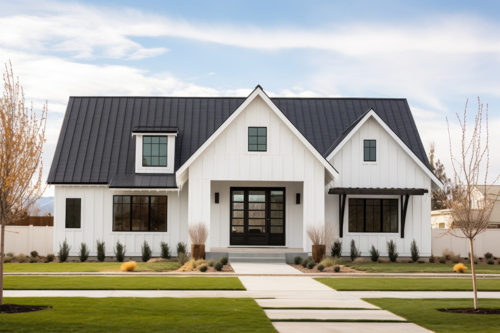 Garage door and front entry of newly built home